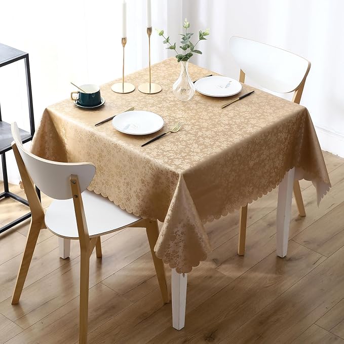 Smiry Square Waterproof Heavy Duty Vinyl Tablecloths, 70 x 70 Inch | Wipeable Washable Floral Embossed Table Cover for Kitchen and Dining Room, Indoor & Outdoor Use, Brown - Image 2
