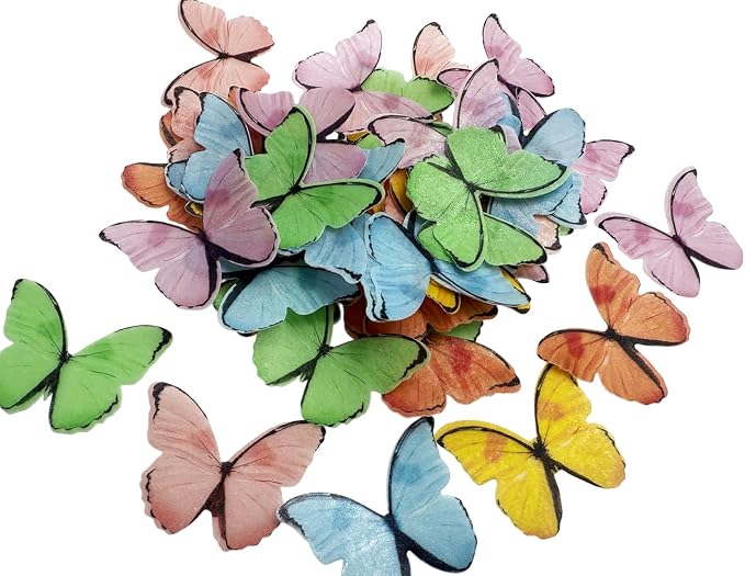 48 Pcs Edible Rice Wafer Paper Butterflies – 6 Colors– Gluten-Free Cake Decorating Toppers for Baking, Cupcakes, Cookies, and Desserts - Image 8