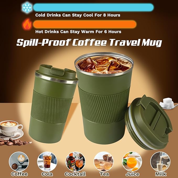 Vacuum Insulated Stainless Steel Travel Coffee Mug,Leak Proof Cup with Lid | 304 stainless steel mug with vacuum insulation, leak proof lid, silicone grip and car cup holder friendly design - Image 2
