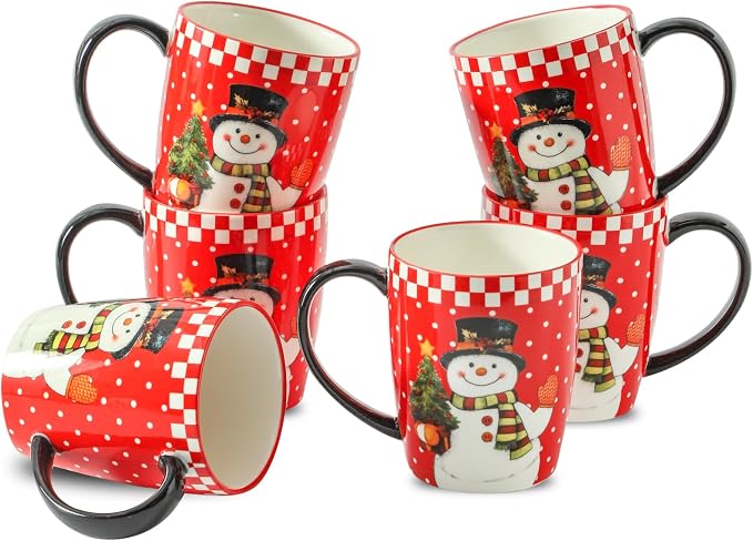 HASENSE Coffee Mugs Set of 6,15oz Ceramic Mug Gift, Matching Xmas Holiday Cups with Handles for Hot Cocoa,Coffee,Gifts for Women,Family, Friends by Hasense