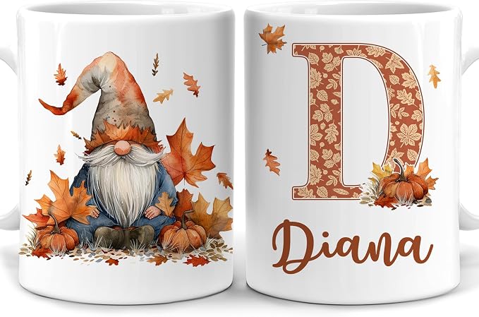 Hyturtle Personalized Fall Gnome Coffee Mug - Gnomes Gifts For Women | Fall Autumn Decor Gifts For Farmhouse Thanksgiving, Gnomes Gift Ideas on Birthday Custom Name 11oz White Ceramic Tea Mug by Hyturtle