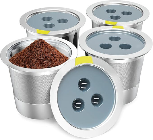 Reusable K Cups Compatible with Ninja Coffee Maker,Stainless Steel 4 Pack Reusable Coffee Pods,Permanent K Cups Coffee Filters Fit for Ninja CFP201 CFP 300 CFP301 CFP305 CFP307 CFP400 (4Pack)
