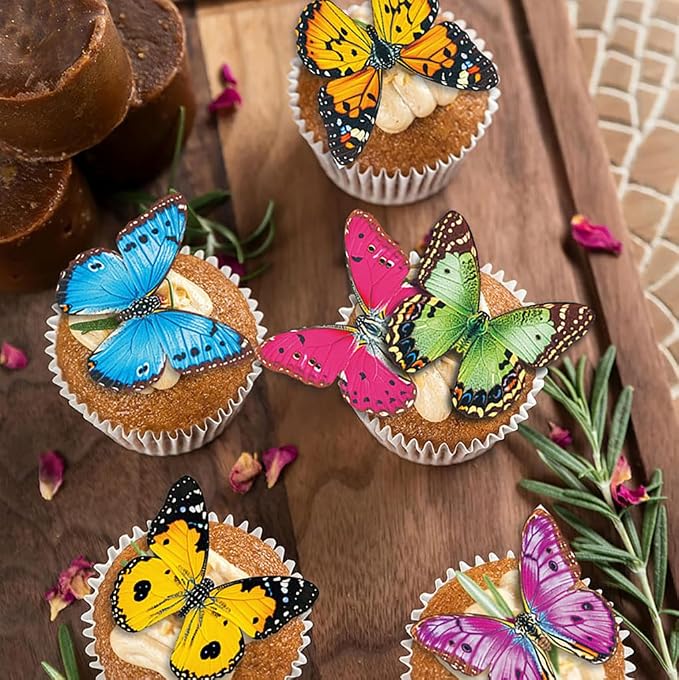 Edible Butterfly Wafer Paper Cake Cupcake Toppers 48pcs Edible Butterfly Decorations for Cakes, Cupcakes, Cookies Pastel Color Wedding, Birthday, Baby Shower Party Supplies (Butterflies A) - Image 4