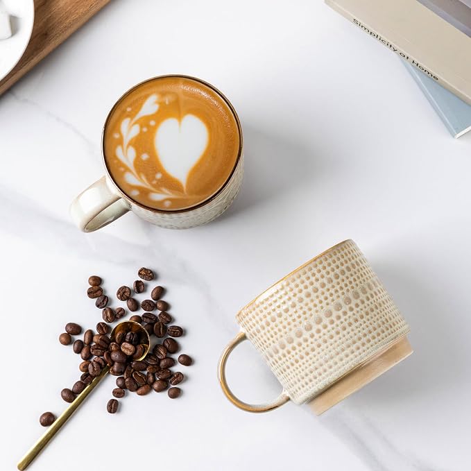 GBhome 16OZ Stackable Coffee Mugs, Ceramic Coffee Mugs with Texture Patterns for Man,Woman,Dad,Mom, Modern Coffee Mugs Set of 4 for Latte/Cappuccino/Cocoa. Dishwasher&Microwave Safe - Image 3