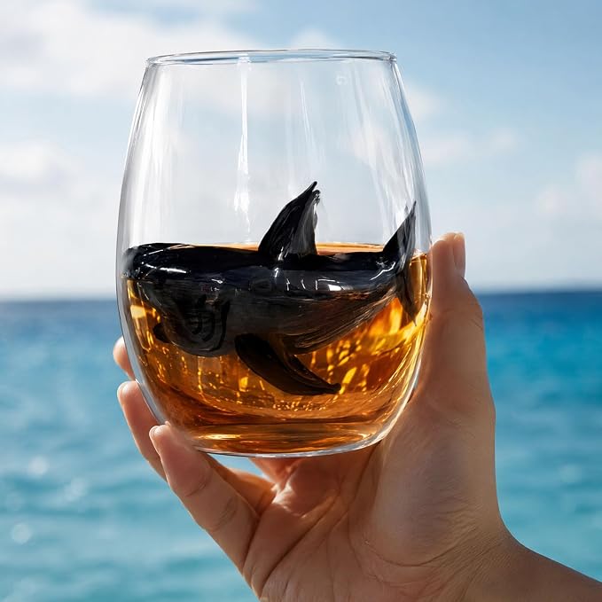 Ocean Themed Shark Hand-Blown Coastal Glassware for Gift | Ocean Themed Octopus Glassware Hand Blown Coastal Stemless Wine Glasses Unique Coastal Decor Gift for Ocean Lovers - Image 5