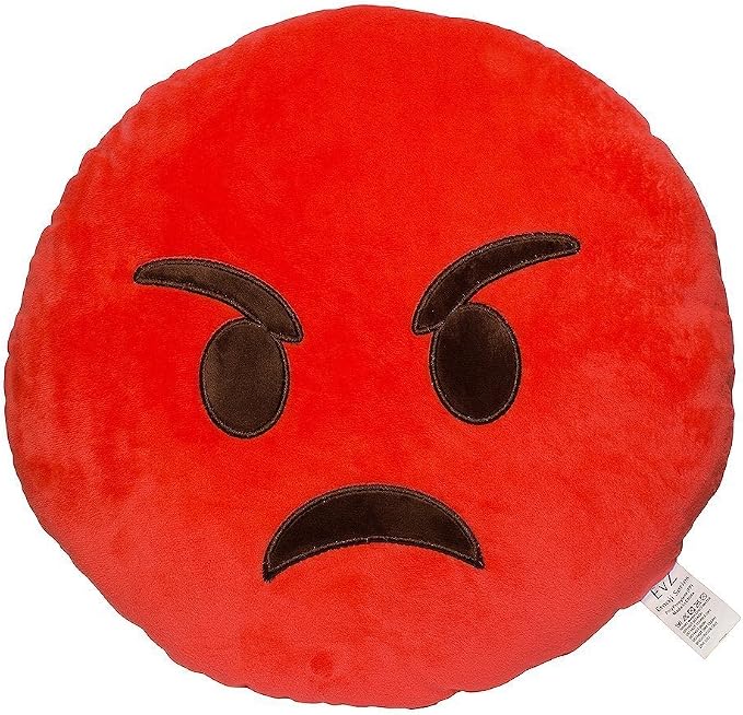 EvZ Official Certified Rage Emoji Pillow - 32cm Large Soft Plush Angry Red Face Emoticon Cushion - Funny Decorative Stuffed Toy for Stress Relief, Room Decor & Moody Gift (Red) by EvZ