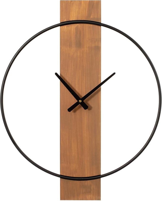 Clockswise Decorative Extra Large Modern Brown Wall Clock with Black Metal Frame on Rectangular Wood Board, Battery Operated Silent. 20'' D?a, for Dining Living Kitchen Bedroom Office Restaurant bar by Clockswise