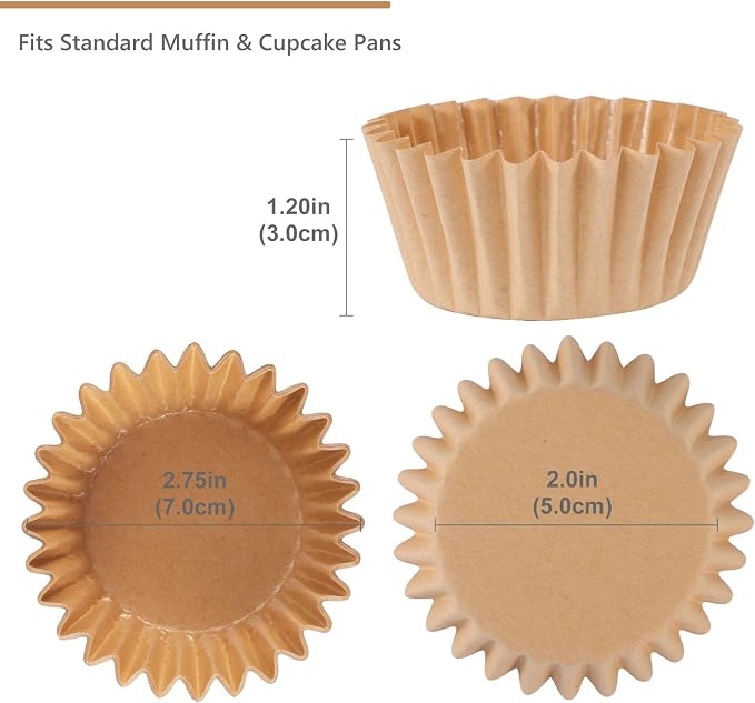 Caperci Heavy Duty Standard Natural Cupcake Liners 150 Counts - Grease-Resistant Paper Muffin Baking Cups, Odorless, No Muffin Pan Needed, Easily Peels (Natural) - Image 5