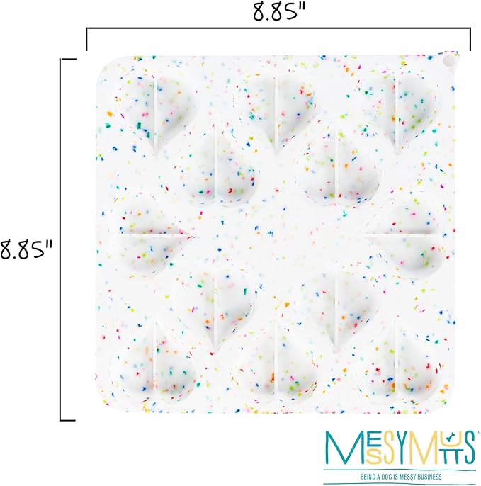 Messy Mutts Silicone Bake & Freeze Treat Making Mold | 12 Heart Shaped 1 oz Molds | 9" x 9" Tray | Dishwasher, Freezer, Oven Safe | Confetti