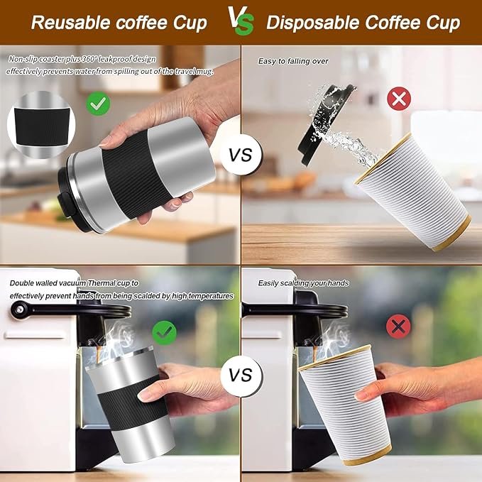 Insulated Travel Coffee Mug, Stainless Steel Coffee Cup with Leakproof Lid | Double-wall insulation keeps drinks hot or cold for hours, with a leakproof lid and portable stainless steel design - Image 5