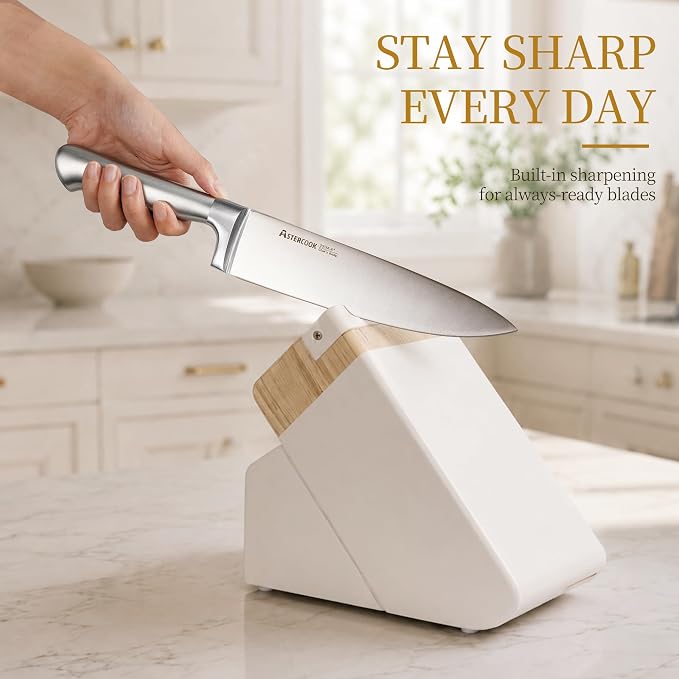 Astercook Knife Set for Kitchen with Block Sharpener 14Pcs Dishwasher Safe | Full Tang Stainless Steel Knives and Anti-Slip Ergonomic Handle Utensils Set - Image 5
