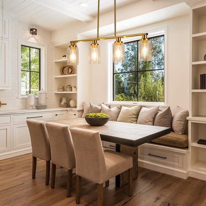 Kitchen Island Lighting, 4-Light Dining Room Light Fixtures Over Table,Gold Linear Chandelier for Dining Room Hanging,Pendant Lights Kitchen Island with Clear Glass Shade - Image 8