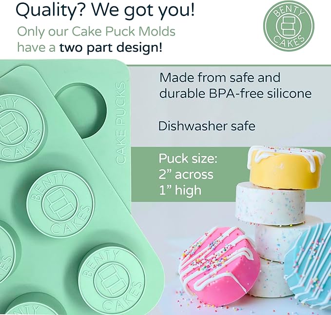 Benty Cakes – The Original CakePuck Baker Bundle – Better than a Cake Pop! Make Chocolate Covered Dessert – BPA Free Silicone – Includes 3 Mold Sets + 5 Trays + 6 Scrapers – Green