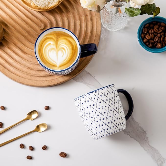 Ceramic Coffee Mugs Set - 10 OZ Large Porcelain Tea Cups with Handle for Milk Cappuccino Latte Cocoa Tea - Microwave Dishwasher Safe - Christmas Housewarming Gift -Set of 6 - Vintage Blue - Image 6