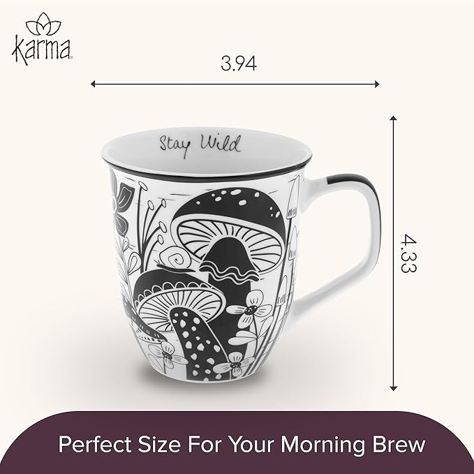 Karma Gifts 14 oz Black and White Boho Mug Mushroom - Cute Coffee and Tea Mug - Ceramic Coffee Mugs for Women and Men - Image 6