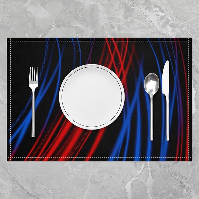 Feelyou Red Blue Stripes Placemat for Kitchen Dining Table Decor Indoor Outdoor 18"x12" Ombre Red Blue Black Placemats Set of 4 forChildren Abstract Table Place Mats, Set Modern Art - Image 2