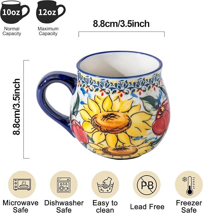 ALMA 12oz Handpainted Sunflower Ceramic Coffee Mug | Microwave & Dishwasher Safe, Ideal for Morning Coffee Tea, Home Kitchen Dining Room Display, For Home Makers & Women - Image 2