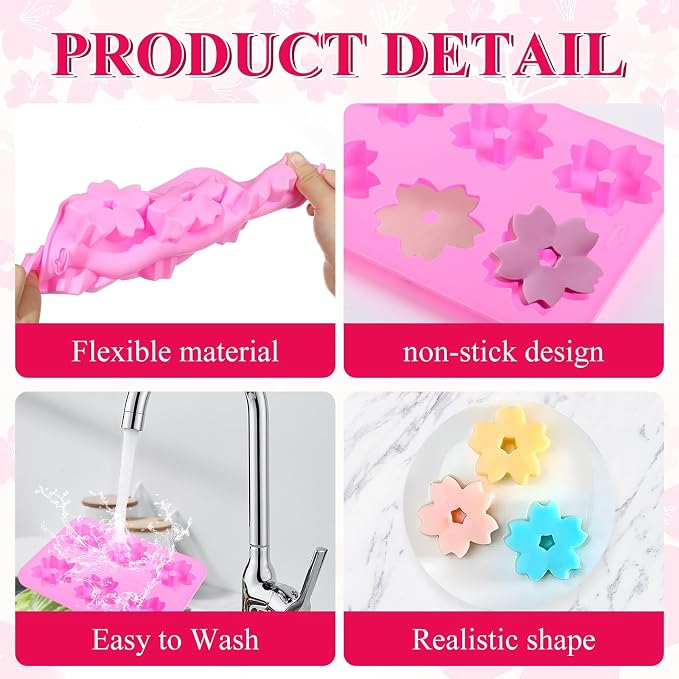 2 Pack Sakura Flower Silicone Soap Molds, 6 Cavity Ice Cube Tray by EORTA for Mousse Chocolate Jelly Dessert Candy Pastry DIY Craft Valentine Day, 9.05 * 6.69inches - Image 7