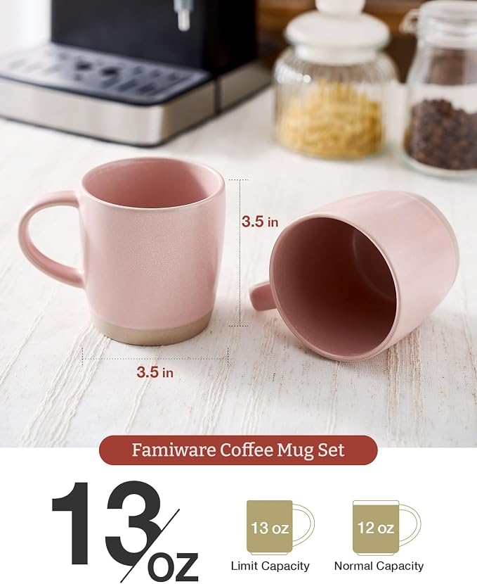 famiware Coffee Mugs Set of 4, Milkyway 13 oz Mug Set, Ceramic Cup Set with Handle for Coffee, Tea, Cocoa, Milk, Light Pink - Image 3