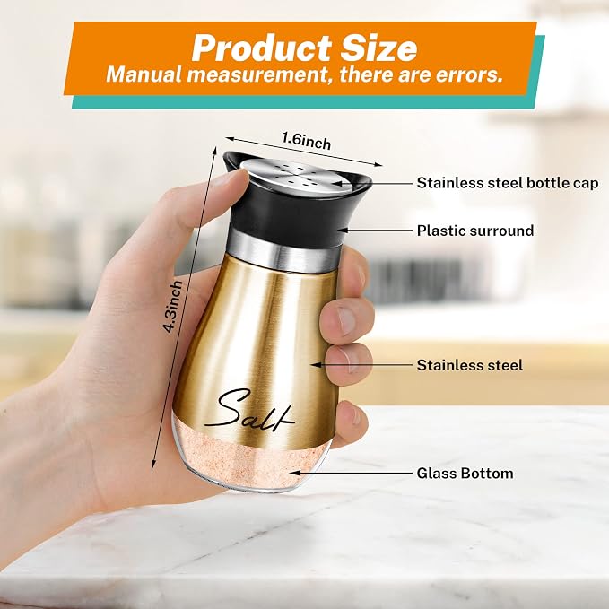 Salt and Pepper Shakers - 4 oz Copper Glass Set with Stainless Steel Lids | Refillable Glass Shakers with Stainless Steel Lids for Cooking, Dining, RV Trips, Camping and BBQs; 4 oz Capacity Each. - Image 2