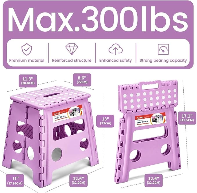 ACSTEP Foldable Step Stool for Adults 13 Inch, 300 lbs, Light Purple | Lightweight Stepping Stool with Handle and Non-Slip Surface, for Reaching Kitchen Cabinets, Bathroom Shelves and Closets - Image 3