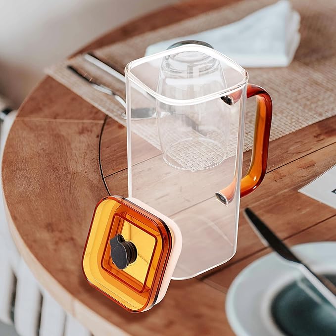 Glass Drinking Cup with Amber Handle High Borosilicate Glass Tumbler with PP Lid and Straw Reusable Cold Beverage Cup for Juice Coffee Milk and Outdoor Use