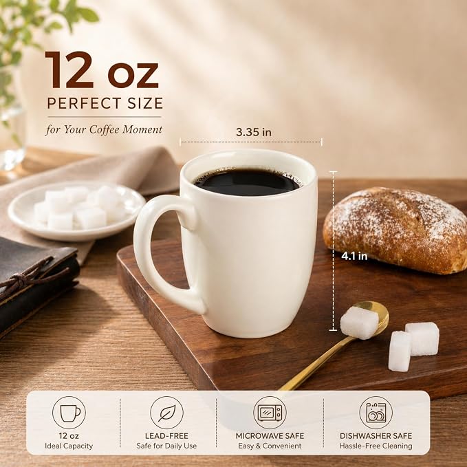AmorArc 12oz Coffee Mugs Set of 6, Ceramic Coffee Mugs for Man, Woman, Dad, Mom, Modern Coffee Cups with Handle for Tea/Latte/Cappuccino/Cocoa. Dishwasher&Microwave Safe, Light Beige - Image 2