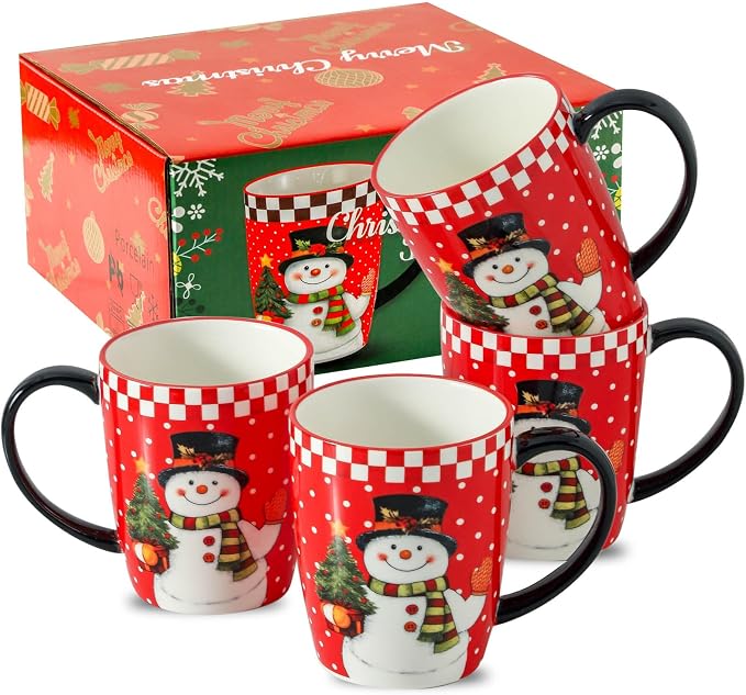 HASENSE Christmas Coffee Mugs Set of 4,15 oz Ceramic Holiday Cups with Handles, Matching Xmas Mugs for Hot Cocoa,Coffee or Tea,Ideal Xmas Gifts for Family,Friends,and Holiday Parties,Colorful by Hasense