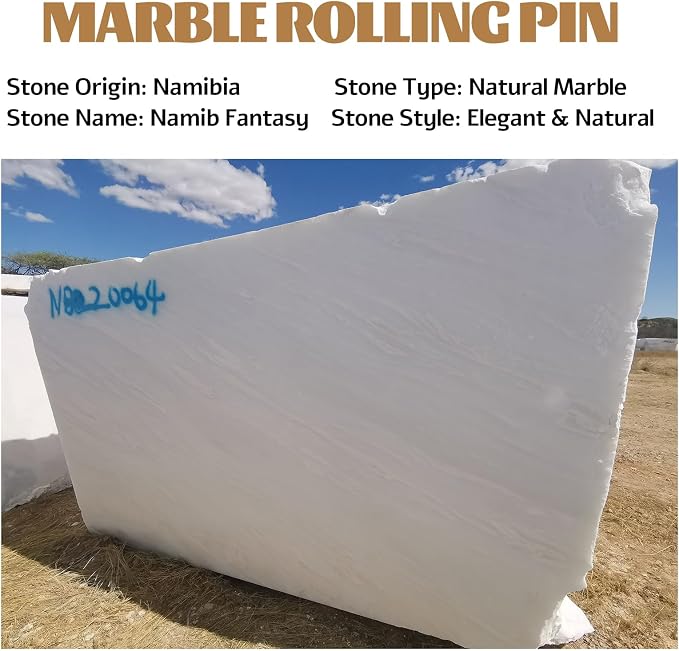 African Natural Marble French Rolling Pin, 12inch Non-Stick Rolling Pin for Baking, Dough Roller for Pasta, Dumpling, Fondant, Pie, Bread, Pizza, Kitchen Baking Tools(Namib Fantasy) - Image 2