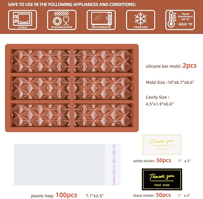 2 Pcs Chocolate Bar Molds Silicone Deep Stuffed Candy Bar Molds Break Apart Silicone Molds for Wax Melts Large(Pyramid set)
