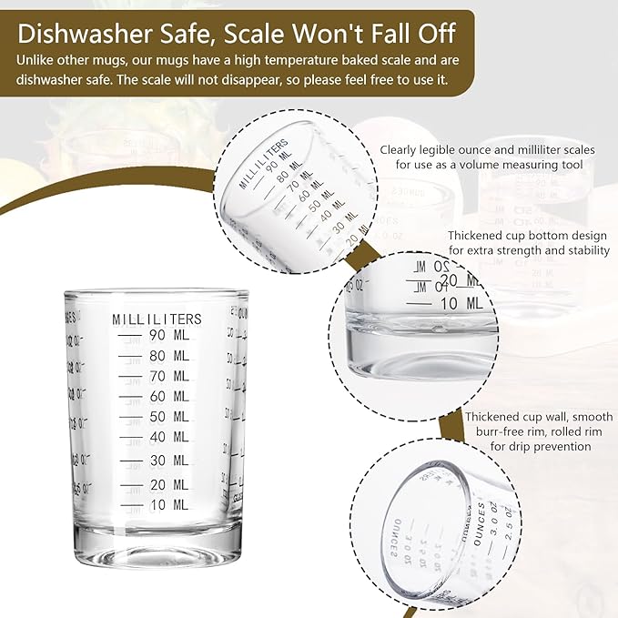 GLASKEY 2 Pack Shot Glass Measuring Cup Set,3 oz/90ML Liquid Heavy High Espresso Glass Cup,Dishwasher Safe,Measurement of Dry and Liquid Ingredients(Black)