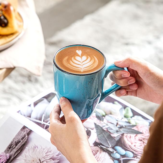 vancasso Navia Coffee Mug Set of 4, Ceramic 12 Oz Coffee Cups for Cappuccino, Latte, Tea, Multi Blue - Image 5