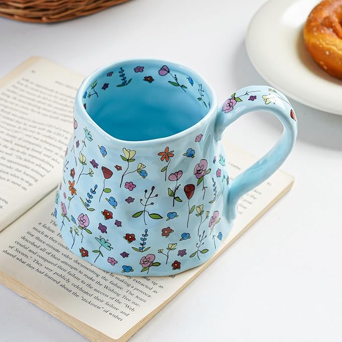 Ceramic Coffee Mug, 20oz Blue Large Mugs with Big Handle, Cute Floral Cup for Latte, Tea, Cocoa, Porcelain Big Tea Cups for Women Mothers Day, Dishwasher and Microwave Safe - Image 6