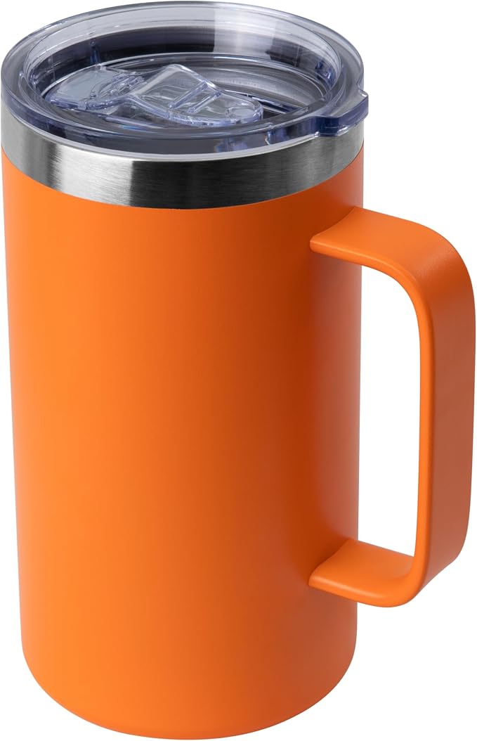 DOMICARE 24oz Mug with Handle and Lid, Stainless Steel Coffee Mug, Reusable Insulated Cup, Travel Mug with Handle, Double Wall Vacuum Coffee Tumbler for Men and Women, Orange, Pack 1 by VisittheDOMICARE