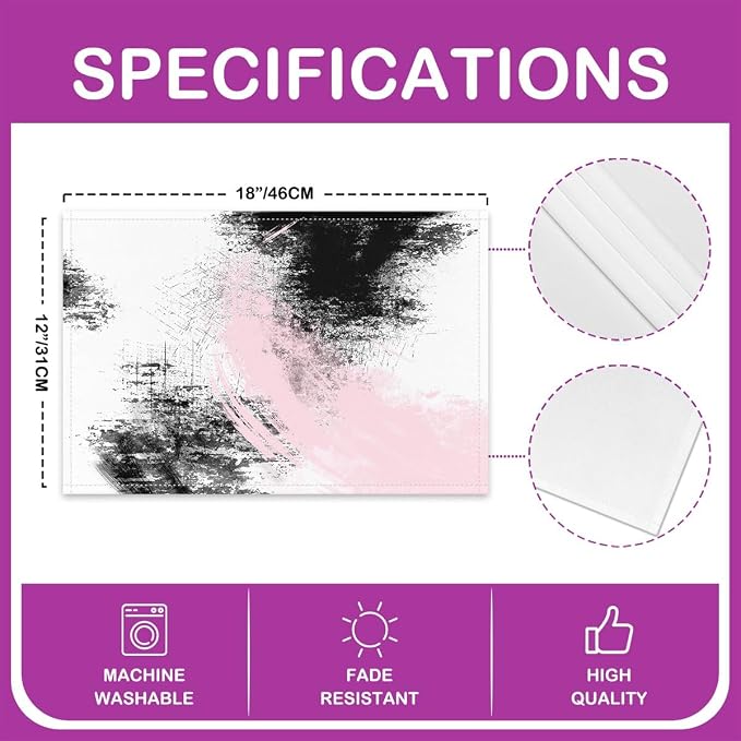 Feelyou Pink White Black Placemats Set of 4 18"x12" Kids Abstract Placemat for Kitchen Dining Table Decor Indoor Outdoor for Boys Geometric Table Place Mats, Modern Art Luxury - Image 4