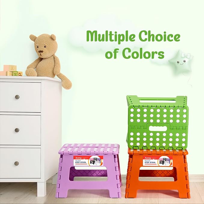ACSTEP Folding Step Stool 9 Inch for Kids and Adults, 300 lbs, Green | Lightweight Plastic Small Foldable Step Stool with Handle, Non-Slip, for Kitchen, Bathroom, Bedroom and Closet - Image 3