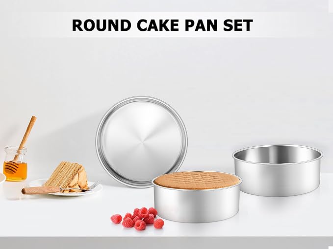 Leonyo 8 Inch Cake Pan, Stainless Steel Circle Baking Pans Set, 3 Pieces Round Layer Cake Tin for Wedding Birthday, Even Heating, Non Toxic & Healthy, Heavy-Duty, Dishwasher Safe - Image 8