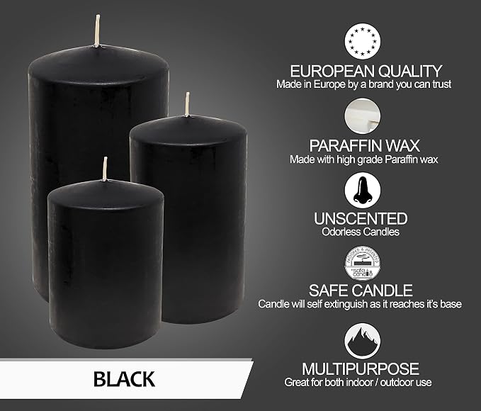Hyoola Black Pillar Candles 2x3 Inch - 4 Pack Unscented Pillar Candles - European Made - Image 4