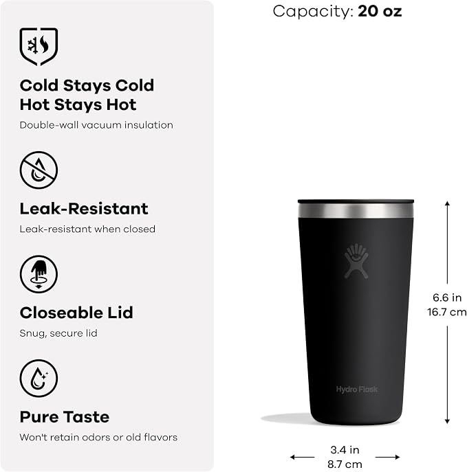 Hydro Flask All Around Tumbler Press-In Lid, Insulated Travel Mug, Stainless Steel Coffee Cup 20 Oz Tonal White - Image 3