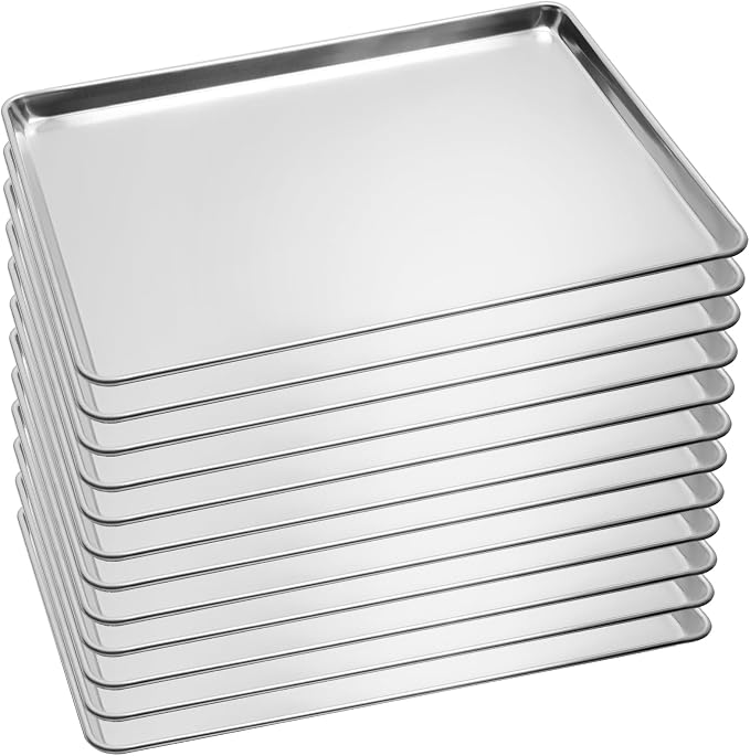 12 Pack Full Size Aluminum Baking Sheet Pan, 26 x 18 in | NSF, Aluminum Commercial Cookie Sheets, Non-Stick, Oven Safe Up to 500℉ by FSUON