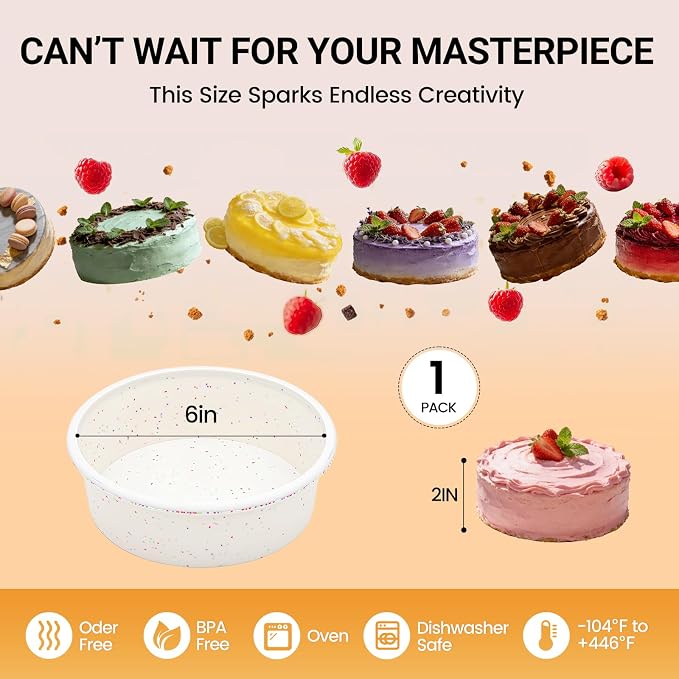 CAKETIME 6 Inch Silicone Round Cake Pan with Metal Reinforced Frame, Non-stick & BPA Free, Even Heat Distribution, Stackable & Dishwasher Safe - Image 5