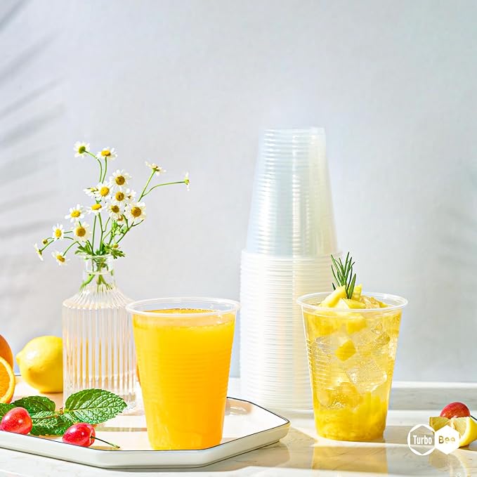 Turbo Bee 16 oz Clear Plastic Cups, 300 Count Disposable Party Cups for Beer, Soda & Iced Drinks, Bulk Cups for Barbecues & Large Gatherings
