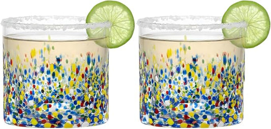 Large Confetti DOF Glasses – Set of 2-11oz Luxury Hand Blown Confetti Whiskey, Margarita, Martini, Cocktails, Water, Wine, Dessert & Champagne Glasses Cinco de Mayo, Hand Blown - Mexican Water Glass by TheWineSavant