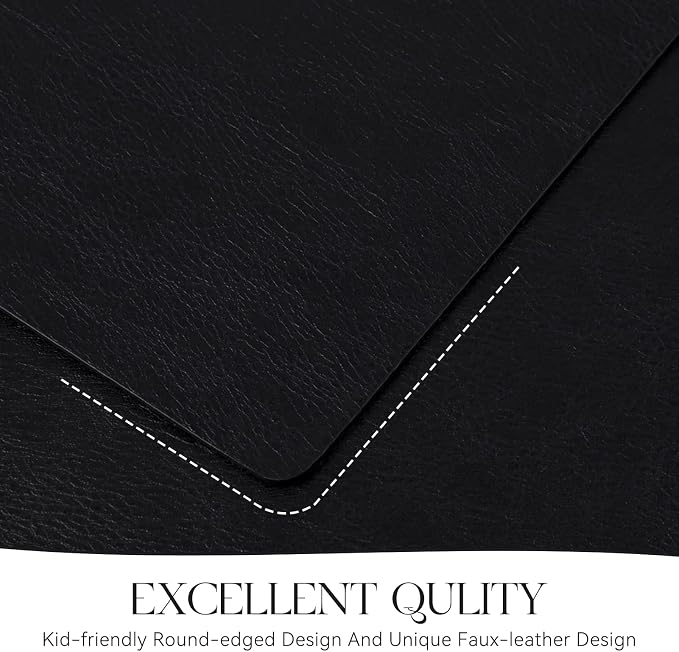 MOSAYT Vinyl Placemats Set of 6-12 X 17 Inch - Faux Leather 100% Waterproof Oil-Proof Wipeable PU Place Mats, Heat Resistant Reversible Table Mats for Kitchen, Dining, Outdoor, Black - Image 5