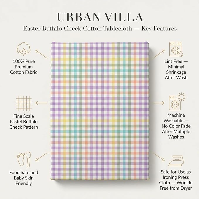 Urban Villa Tablecloth Cotton Tabletop 52x70 (4-6 Seats) Easter Checks - Image 2