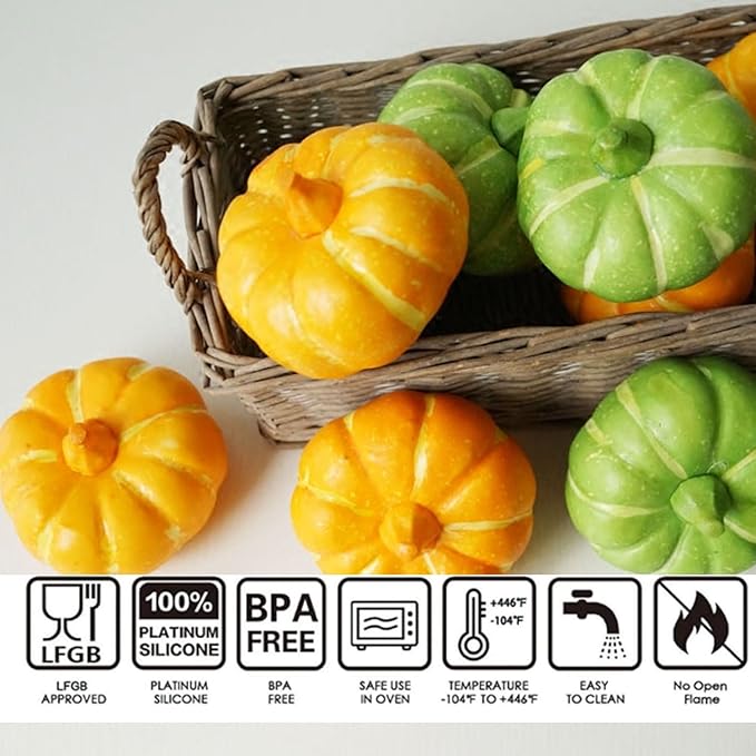 2 Pcs Pumpkin Silicone Molds for Chocolate 3D Fall Silicone Molds Halloween Thanksgiving Candy Baking Molds for Candy Ice Cube Cake Cupcake Decorations Jelly Jello Candle Soap