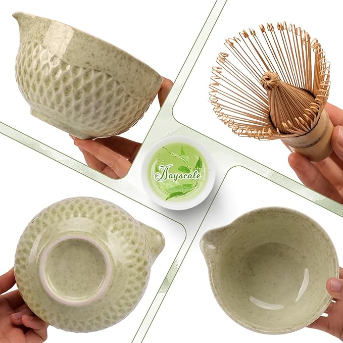Joyscale Matcha Whisk Set, Matcha Set Whisk And Bowl, 8 Pcs Matcha Kit Set(Texture Design), 16 OZ, Japanese Matcha Tea Set, Matcha Making Kit Gifts for Tea Lovers(Macha Green)