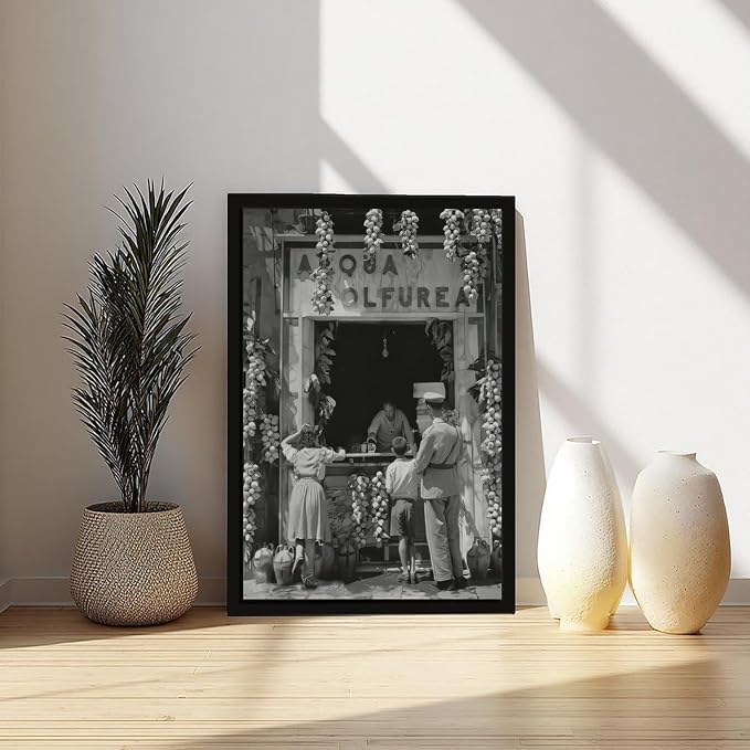 Italian Lemonade Seller, Streets of Naples 1940s, Black And White , Vintage Poster Canvas Poster Wall Art Decor Print Picture Paintings for Living Room Bedroom Decoration Black Frame 08x12in(20x30cm) - Image 6