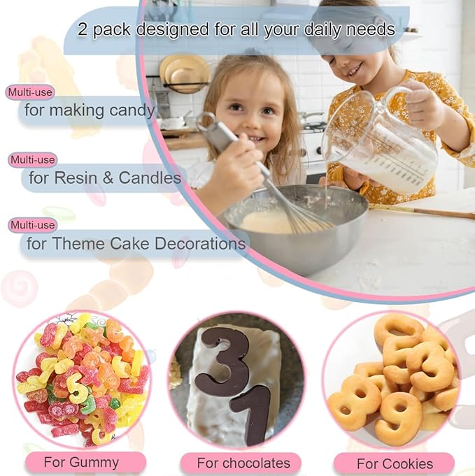 2 Pack Number Silicone Cake Molds 30 Cavity Medium and Small Size 3D 0-9 Digital Mould Tray DIY Baking Decorating Tools for Chocolate Candy Cupcake Mousse Dessert Gummy Handmade Soap Clay