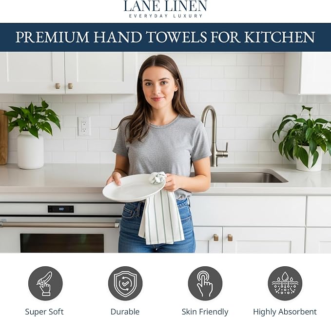 LANE LINEN Kitchen Towels Set - Pack of 12 Cotton Dish Towels for Drying Dishes, 18”x 28”, Premium Hand Towels, Tea Towel, Quick Drying Kitchen Towel Set - Olive - Image 2